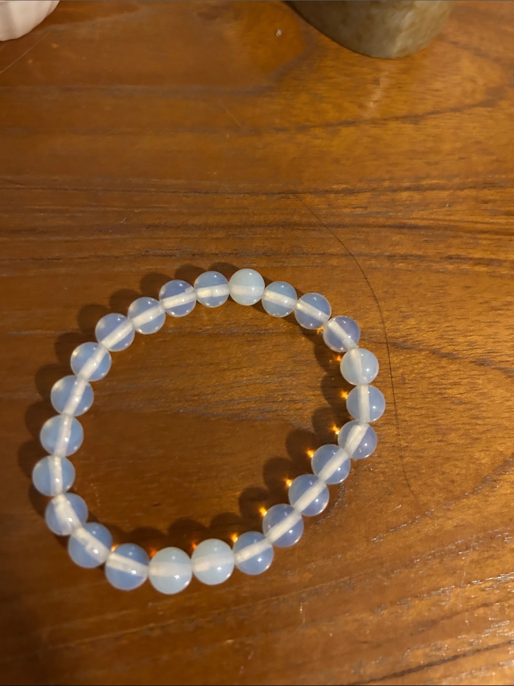 Opalite Beaded Stretch Bracelet - Translucent White/ iridescent